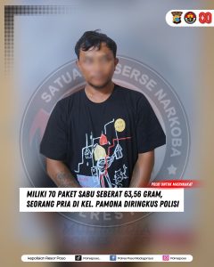 Ringkus Residivis Narkoba, Polres Poso Amankan 71 Paket Sabu.