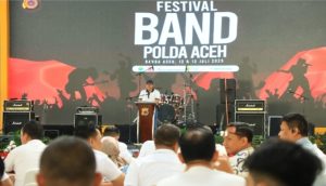 Kapolda Aceh, Buka Festival Band Hari Bhayangkara Ke-79 : Harmoni Kamtibmas Menuju Indonesia Emas 2045.