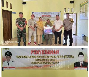 Bhabinkamtibmas Polsek Mancak Polres Cilegon Sambang Tokoh Masyarakat Serta Pemberian Bantuan BLT Dana Desa Di Desa Batukuda.