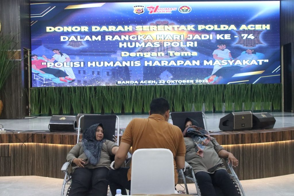Polda Aceh, Kumpulkan 719 Kantong Darah, Pada Peringatan Hari Jadi Ke-74 Humas Polri.