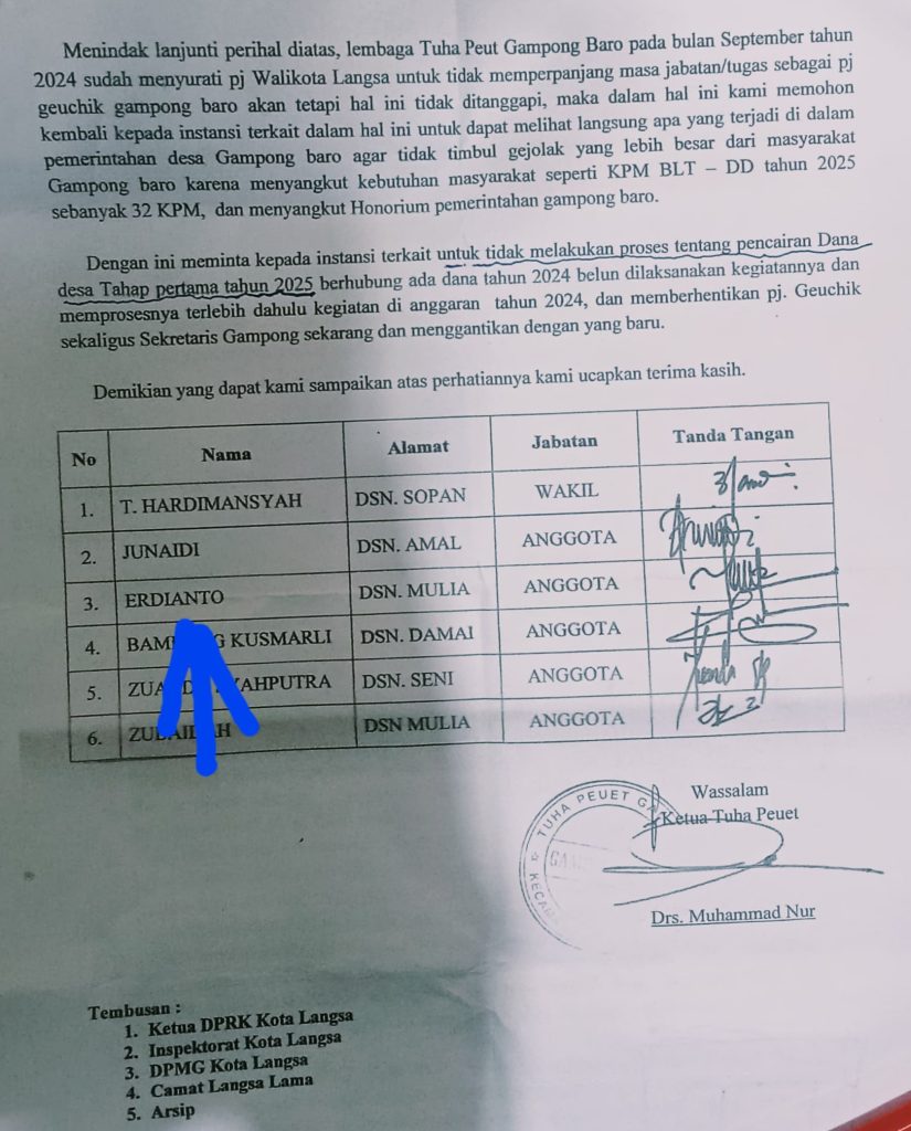 Cukup Gawat, Salah Satu Oknum Polisi Bidang SIM Polres Langsa, Secara Terselubung Menjabat Anggota Tuha Puet Gampong Baro.