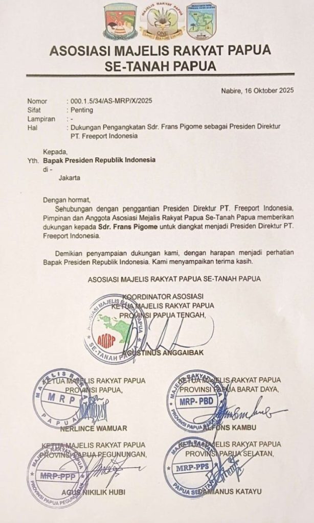 Lima Ketua MRP Bersatu: Suara Papua untuk Frans Pigome di Freeport