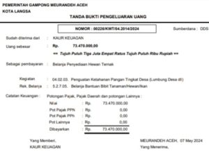 Terkait Dana Anggaran Ketahanan Pangan Jenis Peternakan Lembu, Senilai  Rp.73 Juta Rupiah Dan Rp.96 Juta Rupiah.