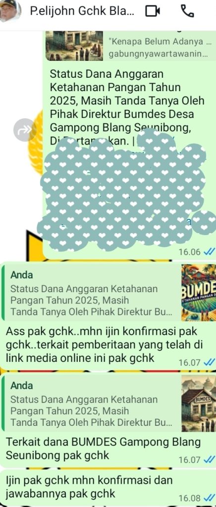 Terkait Status Dana Anggaran Ketahanan Pangan Di Tahun 2025 Ini, Di Kabarkan Oleh Direktur Bumdes Blang Seunibong, Yang Masih Tanda Tanya.