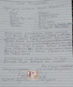Terkait Pemberitaan Miring, Di Salah Satu Media Online Lokal Aceh, Jurnalis “T.N.P” Atau Redaksi Media Online Di Lhokseumawe.