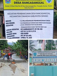 Pembangunan Rabat Beton Desa Rancasanggal Kecamatan Cinangka, Diduga Mark Up Anggaran.