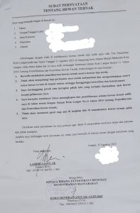 Diduga Lakukan Surat Pernyataan Kepada Pemilik Ternak Lembu, “Khalidin” Warga Sungai Pauh, Disinyalir Berujung-Ujungnya, Pihak Sat-Pol- Pp Pemko Langsa