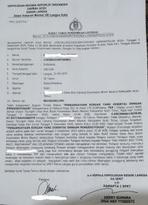 Atas Laporan Polisi, Dugaan Kasus Penganiayaan Serta Pengeroyokan, Sebagai Korban Ketua Tuha Phet Alur Canang.