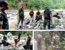 Satuan gabungan TNI turun langsung meninjau lokasi, pembangunan jembatan penghubung antara desa.